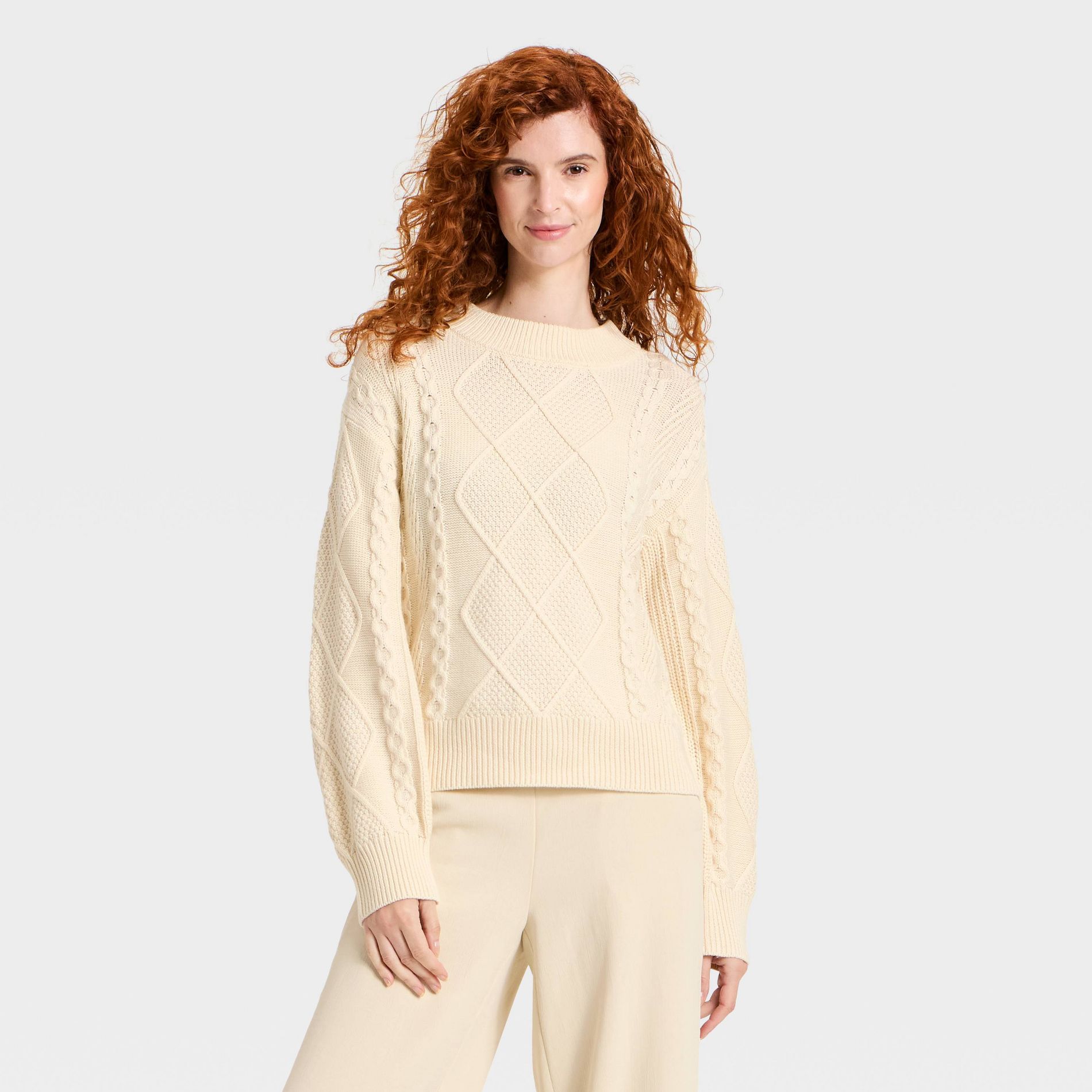 Women's Alpine Crewneck Pullover Sweater - Universal Thread™ Cream