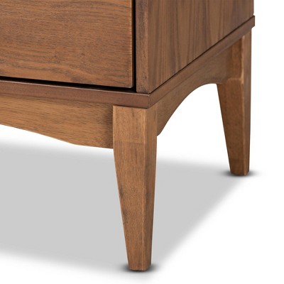 Ash Walnut 2-Drawer Mid-Century Modern Nightstand