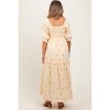 PinkBlush Cream Floral Smocked Puff Sleeve Maternity Maxi Dress - 3 of 4