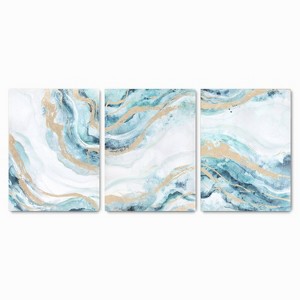 (Set of 3) 18" x 24" Crystal Agate Hand Embellished Wall Canvas Set Gold - Tyler & Finn: Modern Polystyrene Decor, Vertical Orientation - 1 of 4