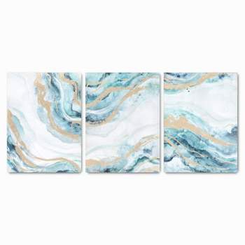 (Set of 3) 18" x 24" Crystal Agate Hand Embellished Wall Canvas Set Gold - Tyler & Finn