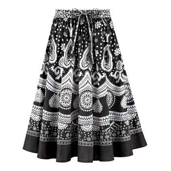 Collections Etc Border Print Easy Fit Circle Skirt with Drawstring Waistband