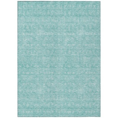 Aqua And Ivory Floral Washable Indoor Outdoor Area Rug
