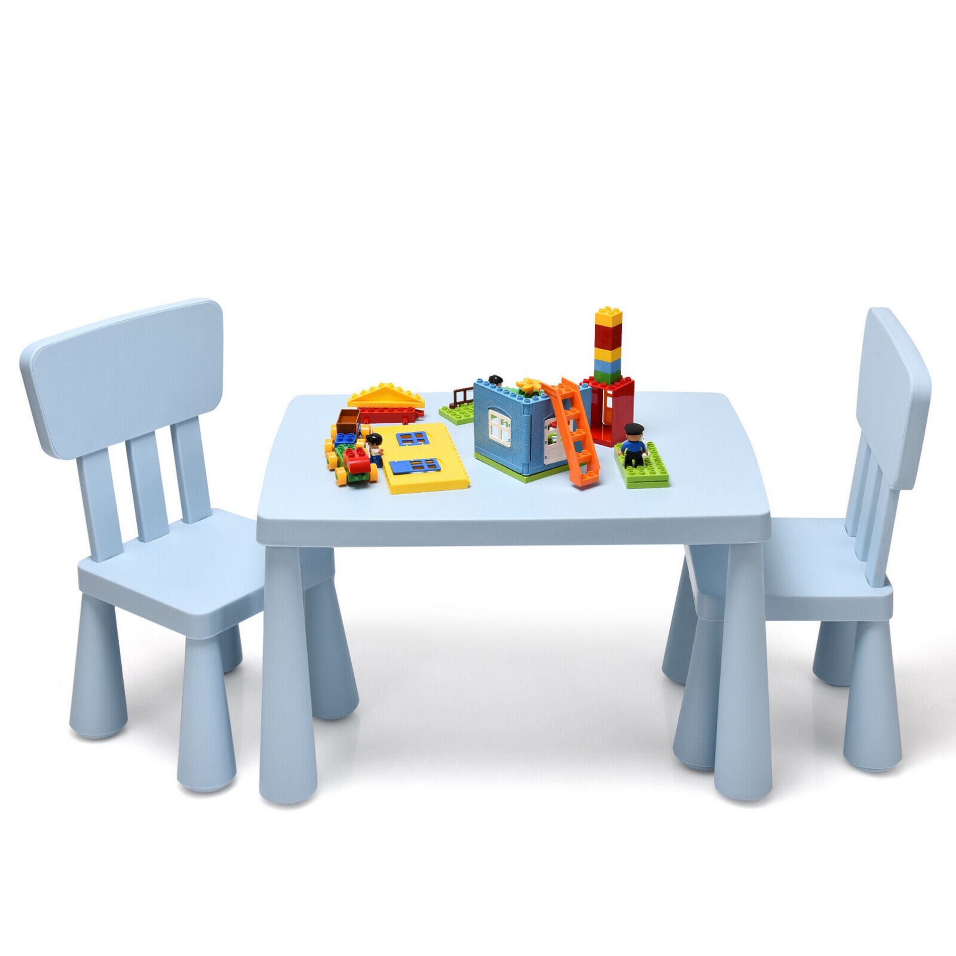 Costway Kids Table & 2 Chairs Set Toddler Activity Play Dining Study Desk Baby Gift Blue