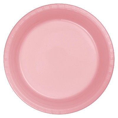  Classic Pink Plastic 7" Dessert Plates - 20ct 