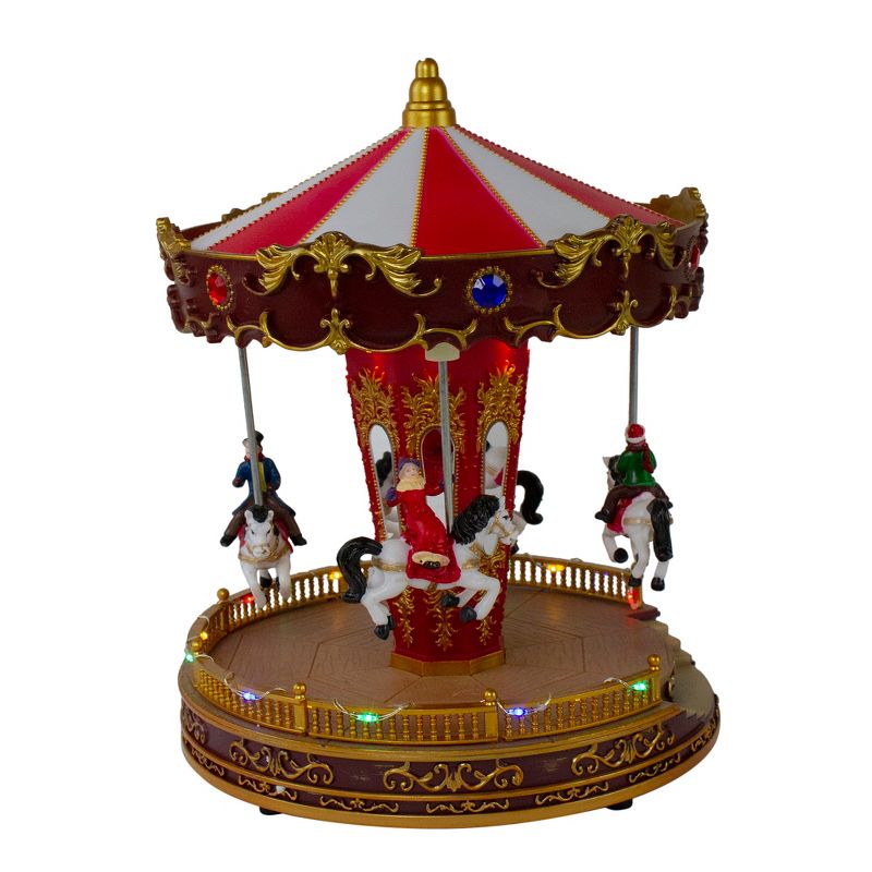 Northlight LED Lighted and Animated Horses Christmas Carousel Village Display - 11" - Red and White, 4 of 8