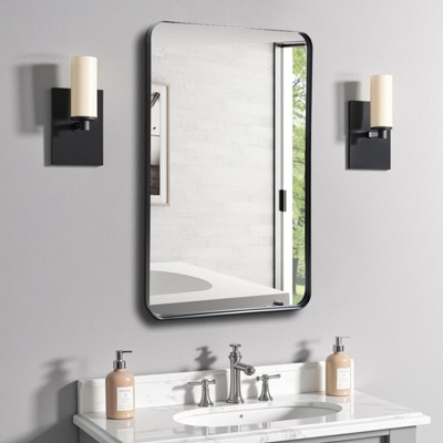 FURNIinspire Metal Frame Rectangle Mirror Crystal Clear Reflections Bathroom Vanity Bedroom Wall Decor, Black, 36"*24"*1.2"