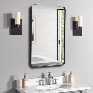 FURNIinspire Metal Frame Rectangle Mirror Crystal Clear Reflections Bathroom Vanity Bedroom Wall Decor, Black, 36"*24"*1.2" - 1 of 4