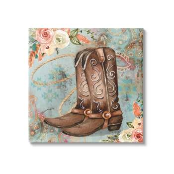 Stupell Industries Cowboy Boots Western Paisley Florals Canvas Wall Art