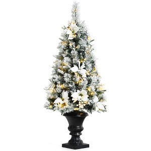 Costway 4ft Pre-lit Snowy Christmas Entrance Tree w/ White Berries & Flowers - 1 of 4