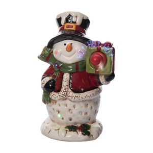 Transpac Dolomite Light Up Snowman with Gift Box and Music - Festive Christmas Decorative Object for Holiday Cheer - 1 of 4