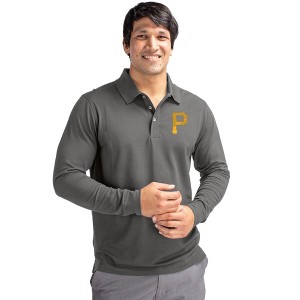 Pittsburgh Pirates Cutter & Buck Advantage Eco Tri-Blend Pique Mens Big and Tall Long Sleeve Polo - Elemental Grey - 1X Large Tall - 1 of 1