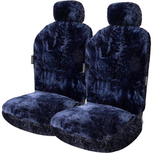 ZONETECH Car Seat Covers Full Set, Sheepskin Wool Auto Accessories for Protection of Your Seats, Include Front & Rear Seat Cover (deep Blue, 2- Pack)