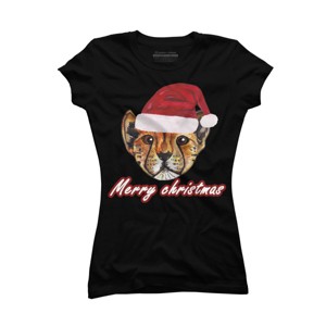 Junior's Design By Humans Christmas cheetah By susserain T-Shirt - 1 of 3