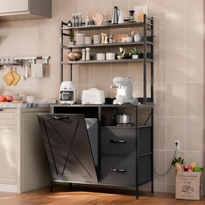 spanspace 66" Kitchen Bakers Rack with Tilt-Out Trash Cabinet with Power Outlet, Removable Drawers & 6 Hooks, Fits 10-Gallon Bins - 1 of 4