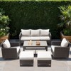 POCASSY 6 Pieces Patio Furniture Set, Steel Frame Brown Wicker Outdoor Furniture with 3-Seater Sofa Swivel Patio Chair Coffee Table and Ottoman - 2 of 4