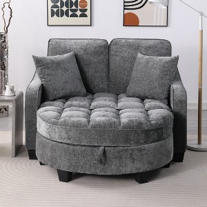 GDFStudio Flavia Modern 51'' Detachable 2-Seater Corduroy Upholstered Chaise Lounge Sofa with Storage Ottoman - 1 of 4