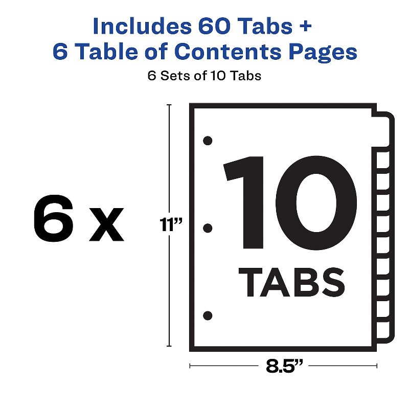 Avery Ready Index Customizable Table of Contents Asst Dividers 10-Tab Ltr 6 Sets 11188, 5 of 10
