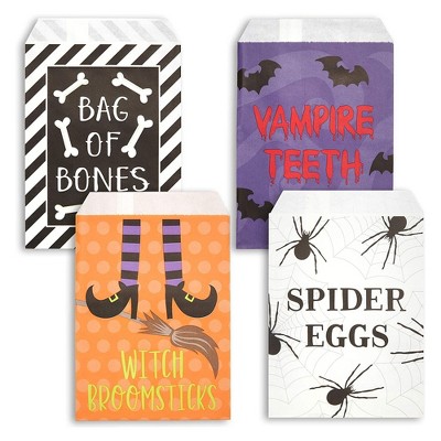 Blue Panda 100 Pack Halloween Party Paper Bags for Trick or Treat, Bulk Goody Bags for Kids Favors, Candy, 4 Designs (8 x 5 In)