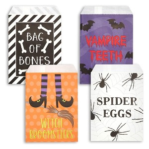 Blue Panda 100 Pack Halloween Party Paper Bags for Trick or Treat, Bulk Goody Bags for Kids Favors, Candy, 4 Designs - 1 of 4