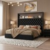 Polibi Velvet Bed Frame with Tufted Headboard, Shelf Storage, USB Ports & LED Light - 2 of 4