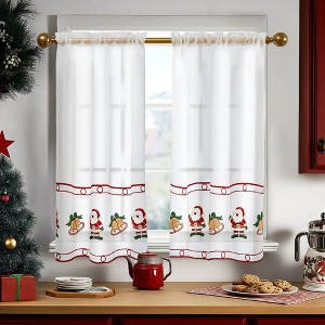 Deconovo Christmas Embroidered Sheer Curtains 2 Panels – Light Filtering Window Treatment - 1 of 4