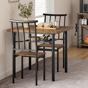 Dining Table Set, Kitchen Table and Chairs for 2 with Wine Rack, Metal and Wood Square Dining Room Table Set for Small Space, Apartment, Rustic Brown - 1 of 4