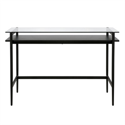 Eaton 46" Blackened Bronze Desk with Glass Top and Woodgrain Shelf
