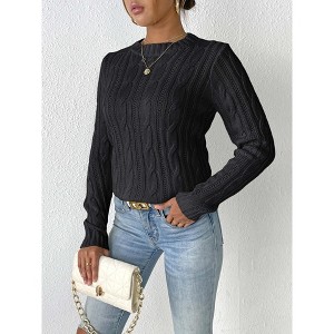 Womens Sweater Tops Crew Neck Long Sleeve Pullover Casual Cable Knit Sweater - 1 of 4