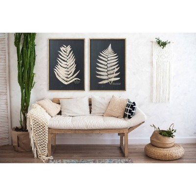 Set of 2 Black and White Fern Leaf Framed Canvas Prints