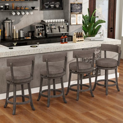 Gray 26" Swivel Counter Height Stools with Wood Frame and Upholstered Seat
