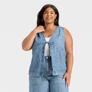 Women's Denim Tie-Front Utility Vest - Universal Thread™ - 1 of 3