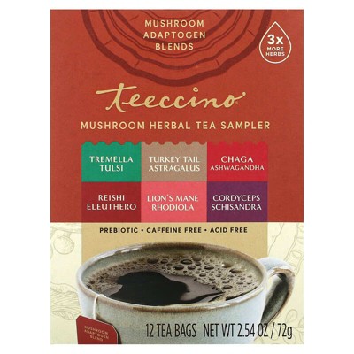 Teeccino, Mushroom Herbal Tea Sampler, 6 Flavors, Caffeine Free, 12 Tea Bags, 2.54 oz