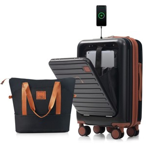 Carry On Luggage with USB Port and Cup Holder, 2-Piece Expandable Travel Set for Airplane Use, 20 Inch Tote Combo - Cuddlewood - 1 of 4