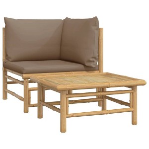 vidaXL Patio Lounge Set, 2-Piece, Bamboo Furniture, with Taupe Cushions - Includes a Corner Sofa and Coffee Table - Ideal for Outdoor Spaces - 1 of 4