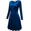 Women's Scoop Neck Wrist Sleeve Length Dress Solid Slim Flowy Swing A-Line Velvet Cocktail Party Dress - 3 of 4