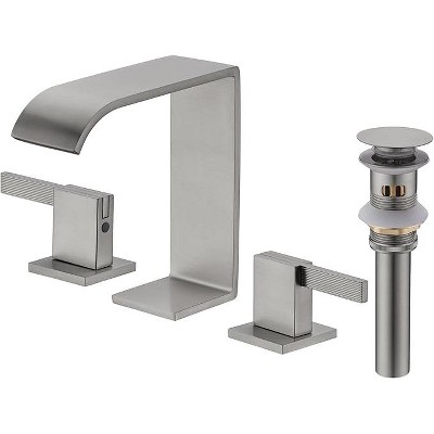Mixxidea Waterfall Bathroom Sink Faucet 3 Hole, 8 inch with Pop Up Drain Brushed Nickel