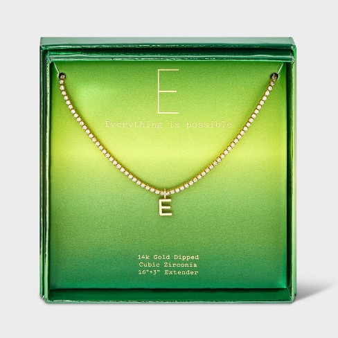 14k Gold Dipped Cup Cubic Zirconia Chain Initial e Pendant Necklace - A  New Day™ Gold : Target