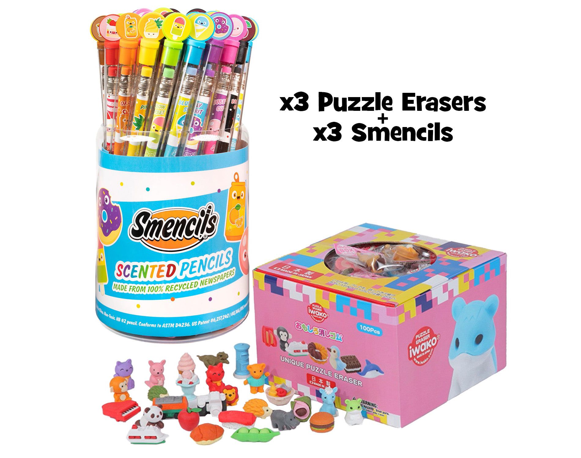 Scentco Smencils Scented Pencils & Iwako Puzzle Erasers Bundle Writing Set Ages 6+ Set of 6