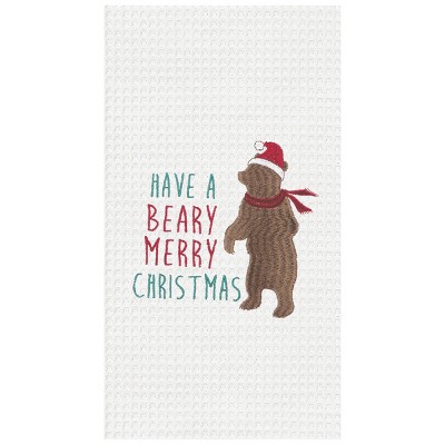 C&F Home Beary Christmas Embroidered Waffle Weave Cotton Kitchen Towel