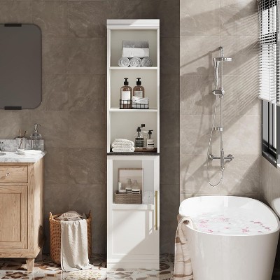 Coucheta 70" Bathroom Storage Cabinet, Freestanding Bathroom Cabinet with Door and Open Shelves Board, Tall Narrow Floor Cabinet for Small Space
