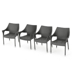 CAVINAS PE Wicker Stacking Outdoor Dining Chairs Set of 4, Patio  Dining Chairs with Arch Backrest & All-Weather Iron Frame,Gray - 1 of 4