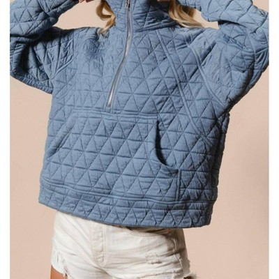 Women's Slate Denim Quilted Half Zip Sweatshirt - BiBi