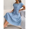 Coolmee Women Summer Maxi Dress Casual Short Sleeve Crewneck Floral Print High Waist Swing Pleated  Flowy Fashion Belted Sundresses L Light Blue - 3 of 4