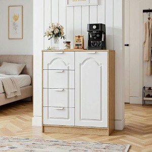Resenkos 31.5"Large Storage Cabinet with Adjustable Shelf, Freestanding Storage Organizer Cabinet with 4 Removable Drawers, White - 1 of 4