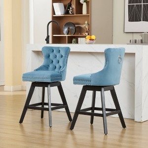 Kumasinova Swivel Velvet Bar Stool Set of 2,Counter Height Chair with Button Tufted Curved Back,Bar Chairs for Kitchen Island,Dining Room - 1 of 4