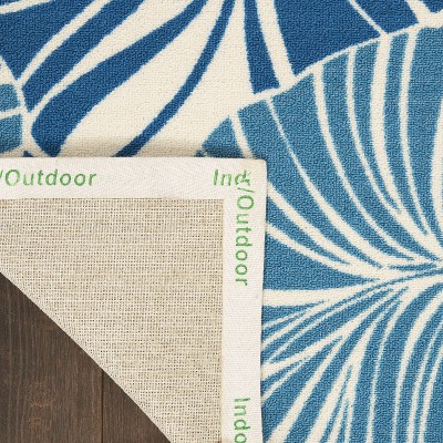 Blue Tropical Leaf Pattern Rectangular Outdoor Rug