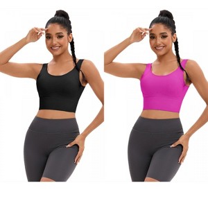 INSPIRE CHIC 2 Pcs Women's Full Coverage Deep V-Back Workout Fixed Cup Comfort Sports Bras - 1 of 4