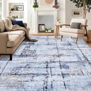 6x9 Washable Blue Area Rug, Soft Modern Abstract Distressed Non-Slip Non-Shedding Low Pile Carpet for Living Room or Bedroom - 1 of 4