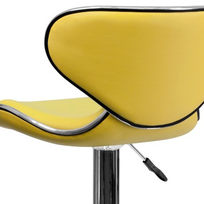 Yellow Vinyl Adjustable Swivel Barstool with Chrome Base